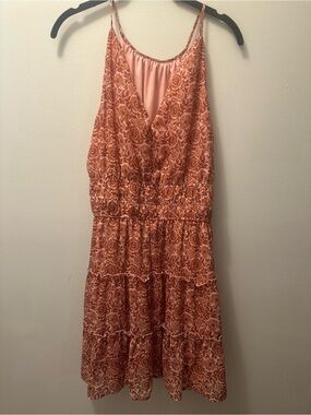 Sleeveless Rust Floral V-Neck Tiered Summer Dress